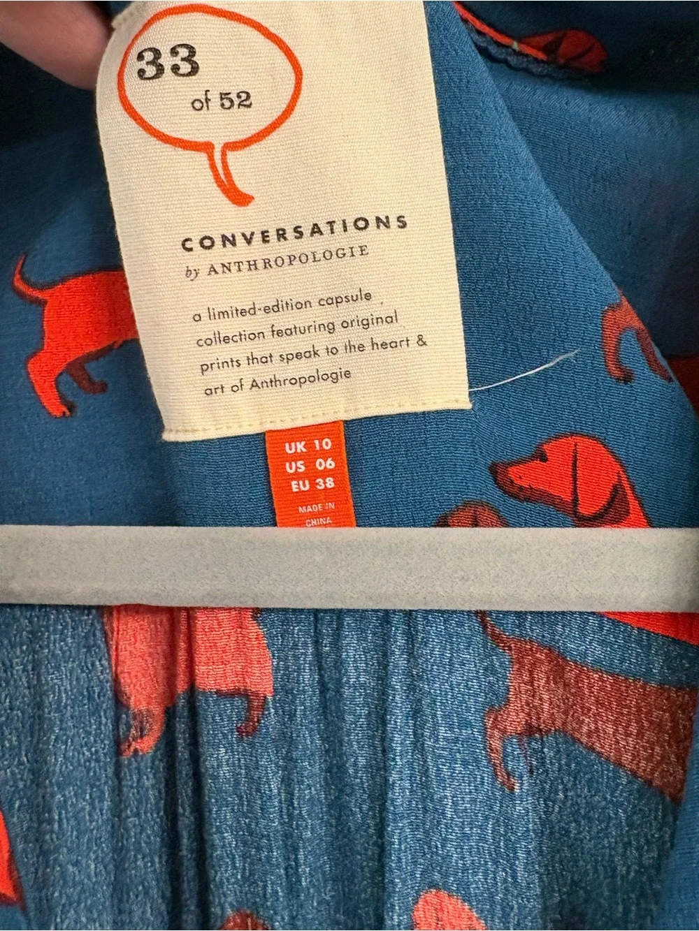 Anthropologie Blue Dress with Red Dachshund Print Size 6